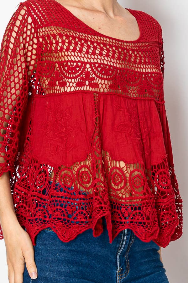 SHORT OVER SIZED FLOWY LACE AND CROCHET RED - ivyandlavyboutique Origami Apparel ~ Lace and Crochet inspired