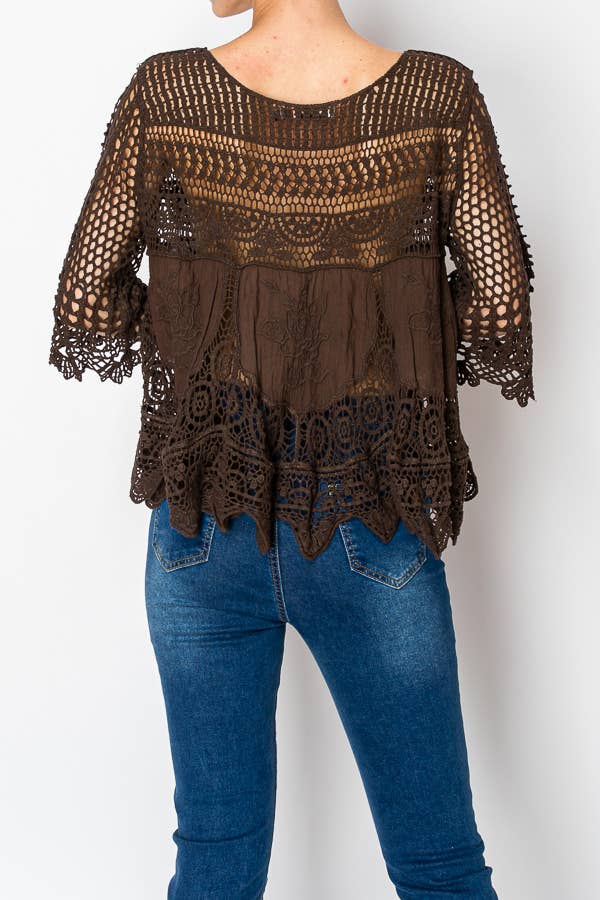 SHORT OVER SIZED FLOWY LACE AND CROCHET TOP - ivyandlavyboutique Origami Apparel ~ Lace and Crochet inspired