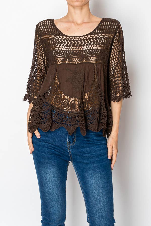 SHORT OVER SIZED FLOWY LACE AND CROCHET TOP - ivyandlavyboutique Origami Apparel ~ Lace and Crochet inspired