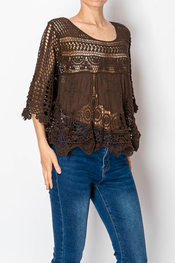 SHORT OVER SIZED FLOWY LACE AND CROCHET TOP - ivyandlavyboutique Origami Apparel ~ Lace and Crochet inspired