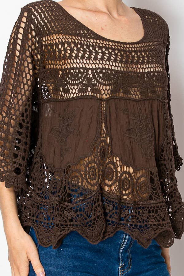 SHORT OVER SIZED FLOWY LACE AND CROCHET TOP - ivyandlavyboutique Origami Apparel ~ Lace and Crochet inspired