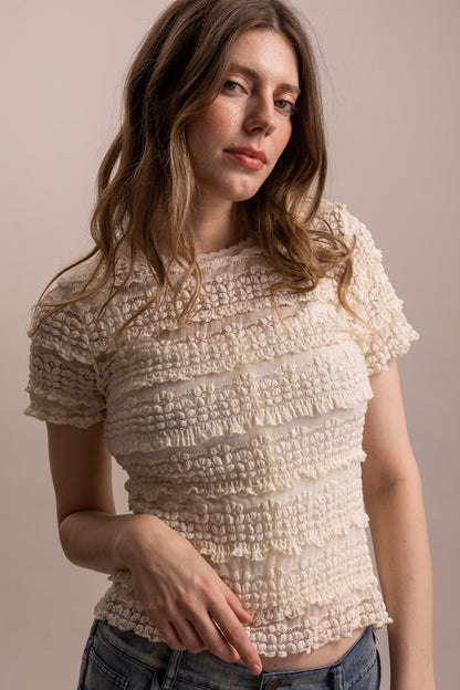 Short Sleeve Fittted Lined Lace Top - ivyandlavyboutique Blue Velvet