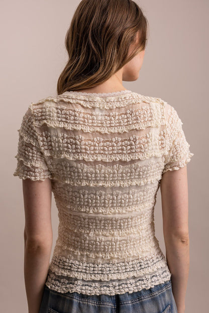 Short Sleeve Fittted Lined Lace Top - ivyandlavyboutique Blue Velvet
