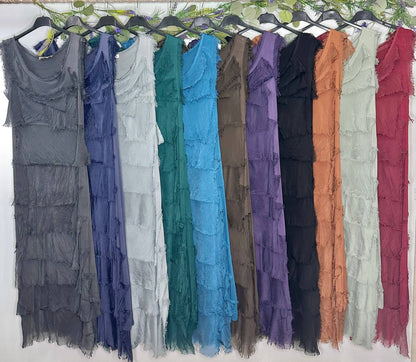 Silk Maxi Ruffle Stunner Dress - ivyandlavyboutique Karamel Collection