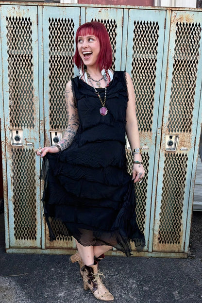 Silk Maxi Ruffle Stunner Dress - ivyandlavyboutique Karamel Collection