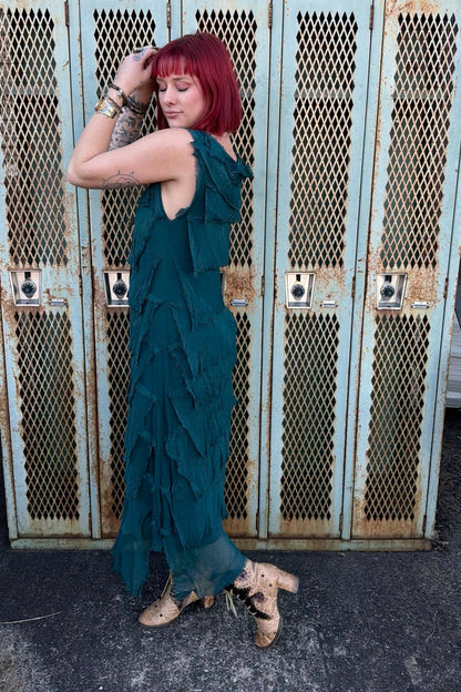 Silk Maxi Ruffle Stunner Dress - ivyandlavyboutique Karamel Collection