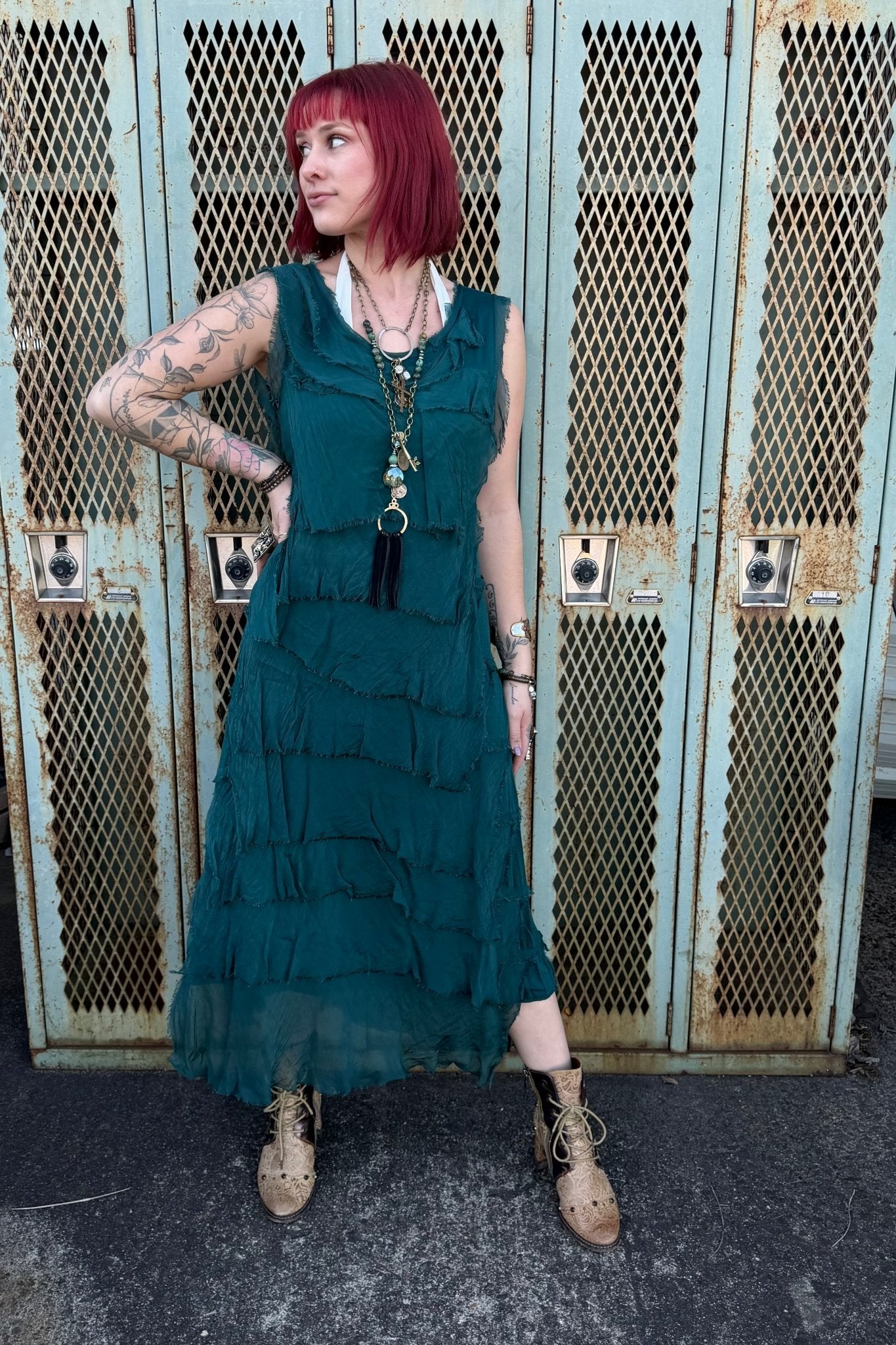 Silk Maxi Ruffle Stunner Dress - ivyandlavyboutique Karamel Collection