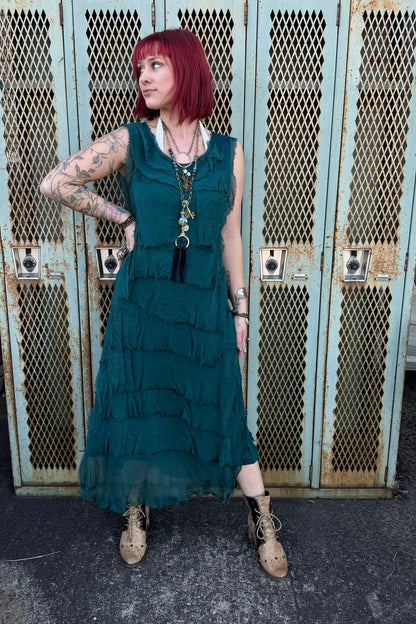 Silk Maxi Ruffle Stunner Dress - ivyandlavyboutique Karamel Collection