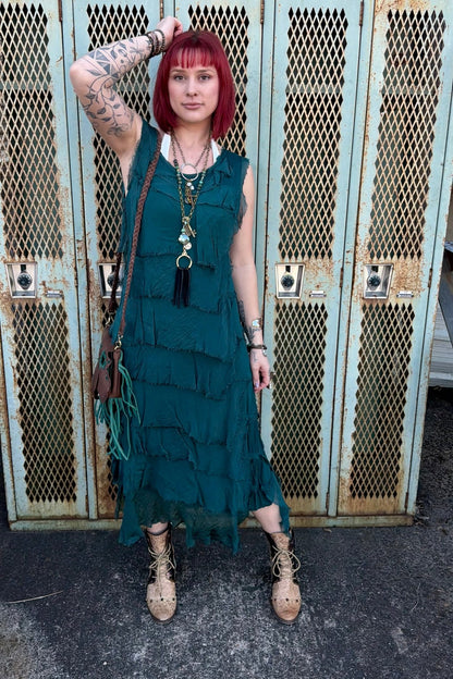 Silk Maxi Ruffle Stunner Dress - ivyandlavyboutique Karamel Collection