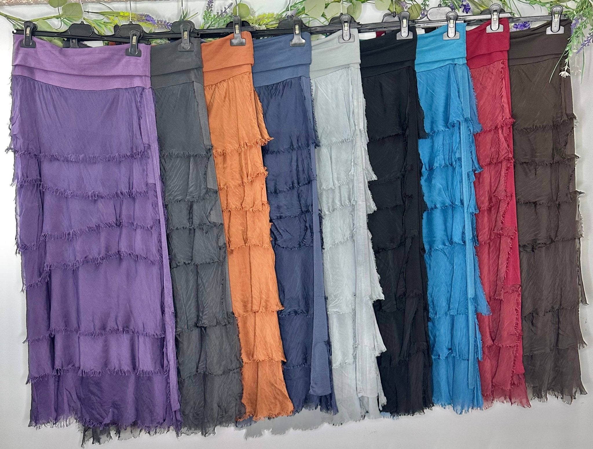Silk Ruffle Skirt Fall Colors - ivyandlavyboutique Karamel Collection