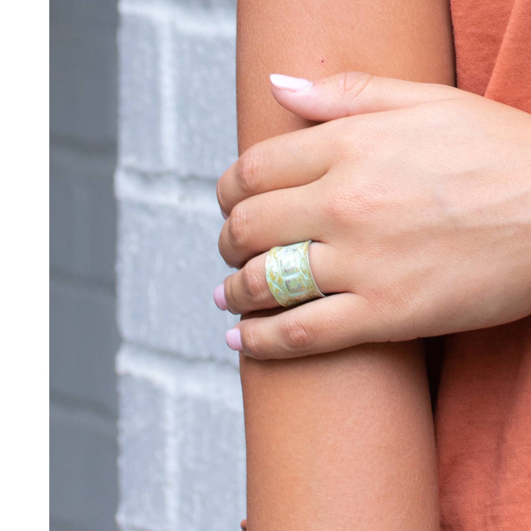 Silver Patina Ring - Mint Square Rivets - ivyandlavyboutique Anju Jewelry