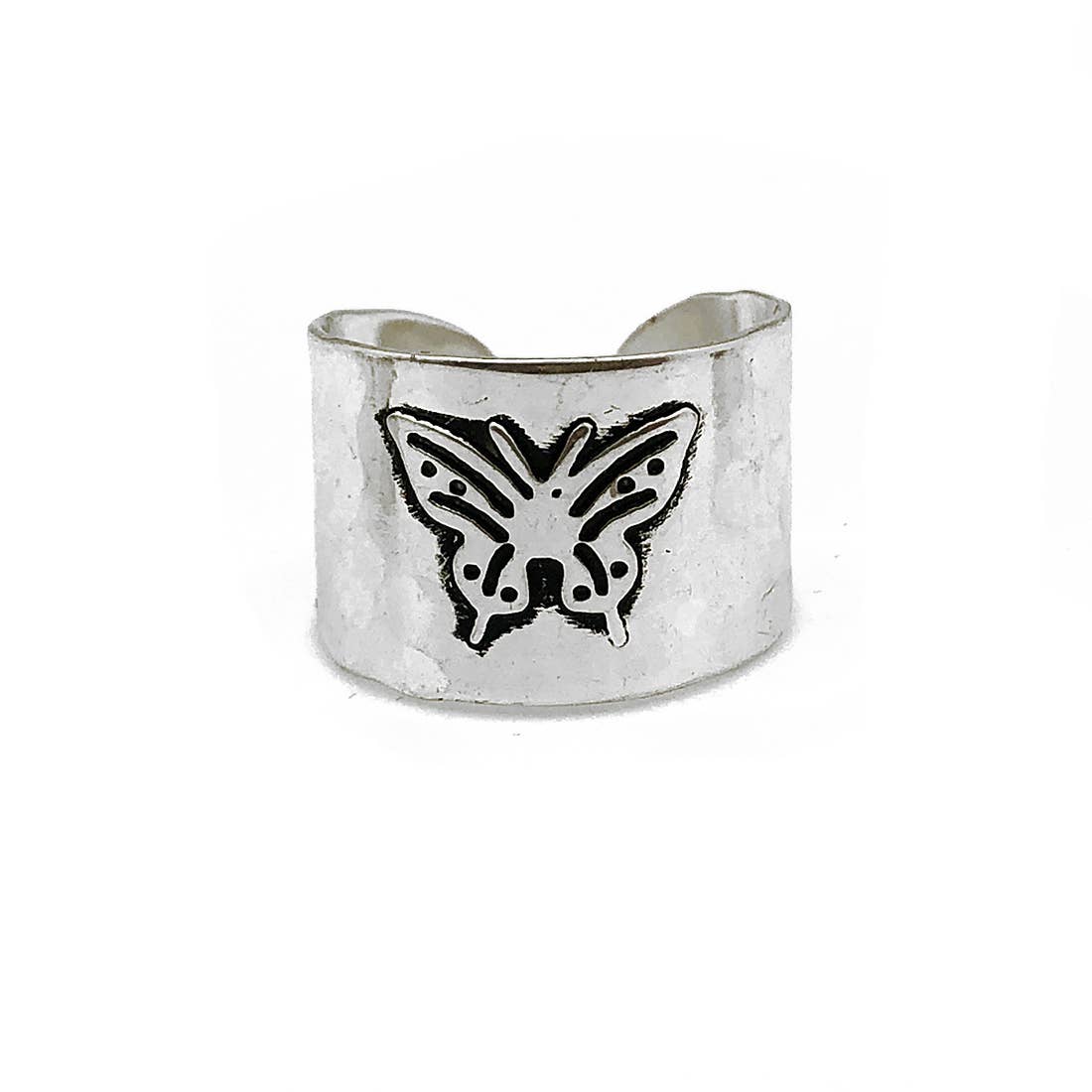 Silver Plated Adjustable Cuff Ring - Butterfly - ivyandlavyboutique Anju Jewelry