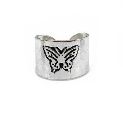 Silver Plated Adjustable Cuff Ring - Butterfly - ivyandlavyboutique Anju Jewelry