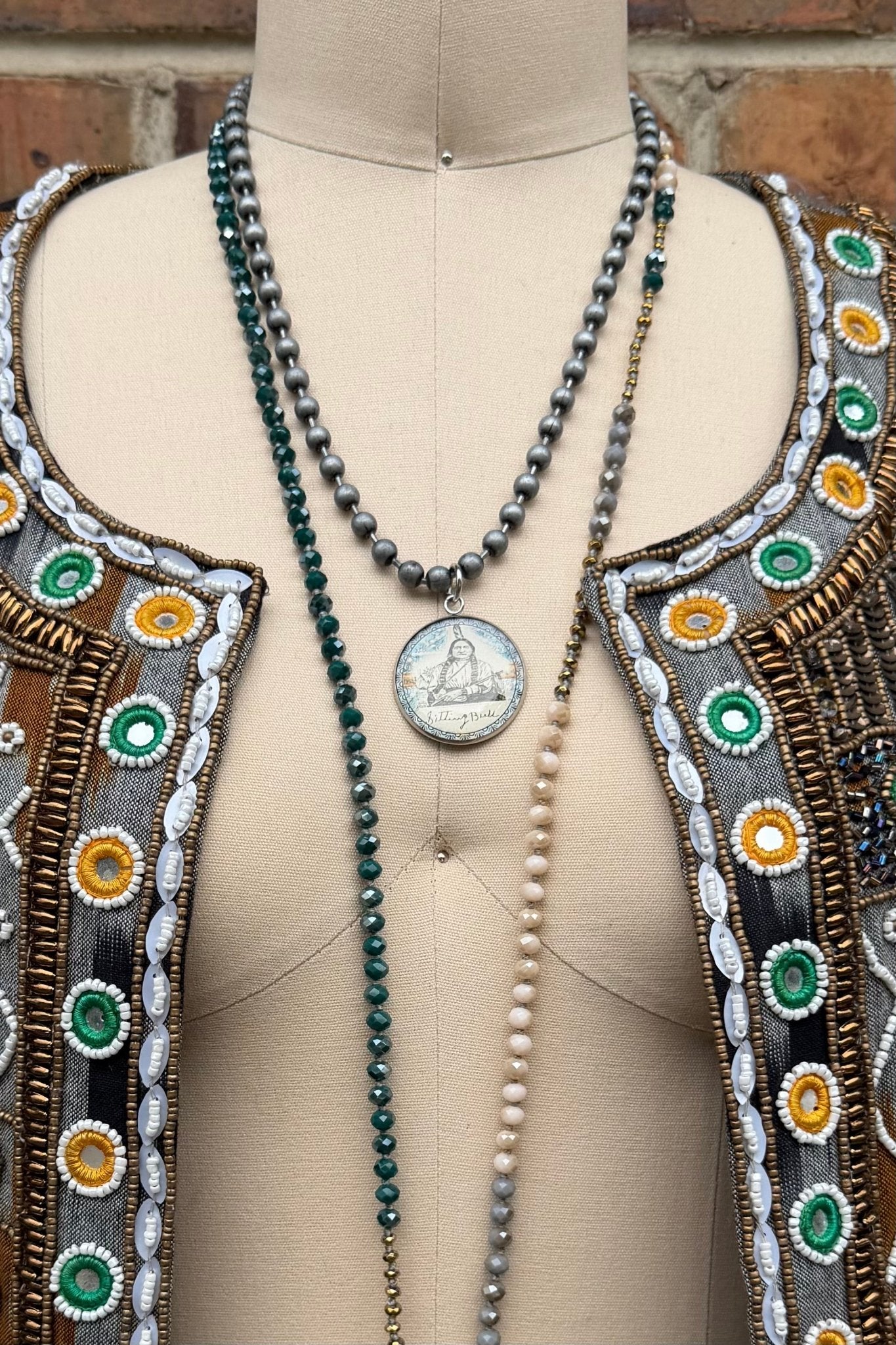 Sitting Bull Large Circle Distressed Pendant Necklace - ivyandlavyboutique Spirit Lala