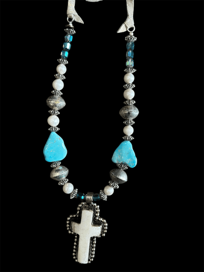 Sleeping Beauty Cross Necklace - ivyandlavyboutique A Rare Bird Shop