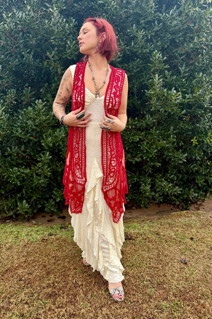 Sleeveless Corset Top Ruffle Maxi Dress: Ivory - ivyandlavyboutique En Crème