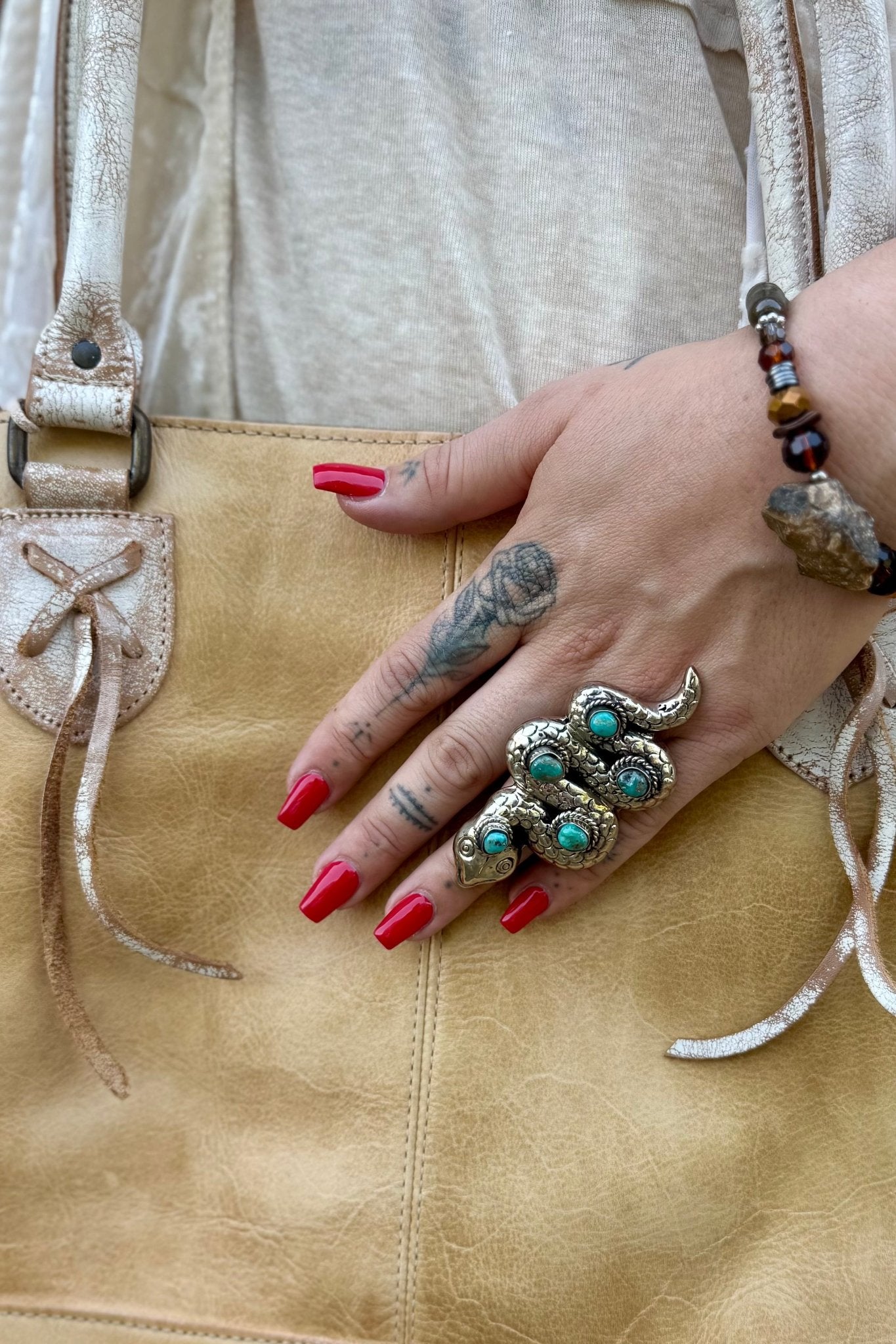 Slithering Snake Ring w/ Turquoise - ivyandlavyboutique ivyandlavyboutique