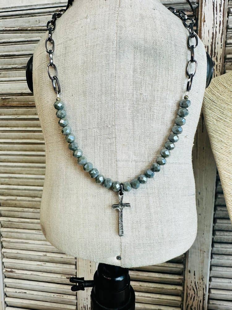 Smokey Crystal Cross Necklace - ivyandlavyboutique Scooples Jewelry