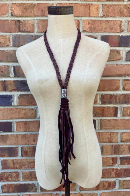 So Chic Boho Braided Leather Tassel Necklace - ivyandlavyboutique Art by Amy
