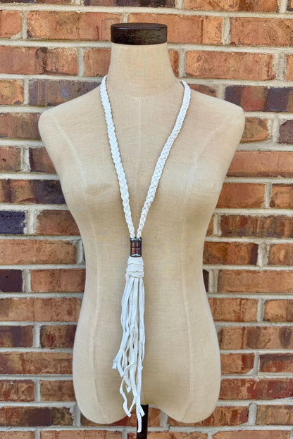 So Chic Boho Braided Leather Tassel Necklace - ivyandlavyboutique Art by Amy