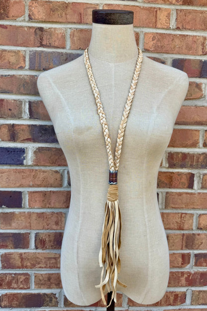 So Chic Boho Braided Leather Tassel Necklace - ivyandlavyboutique Art by Amy
