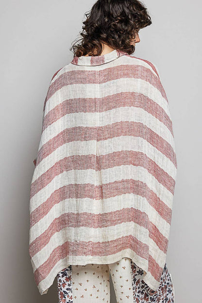 So Chic Lightweight Stripe Button-Front Woven Blouse - ivyandlavyboutique Pol Clothing