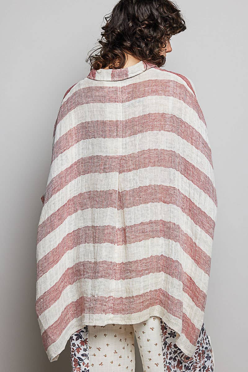 So Chic Lightweight Stripe Button-Front Woven Blouse - ivyandlavyboutique Pol Clothing