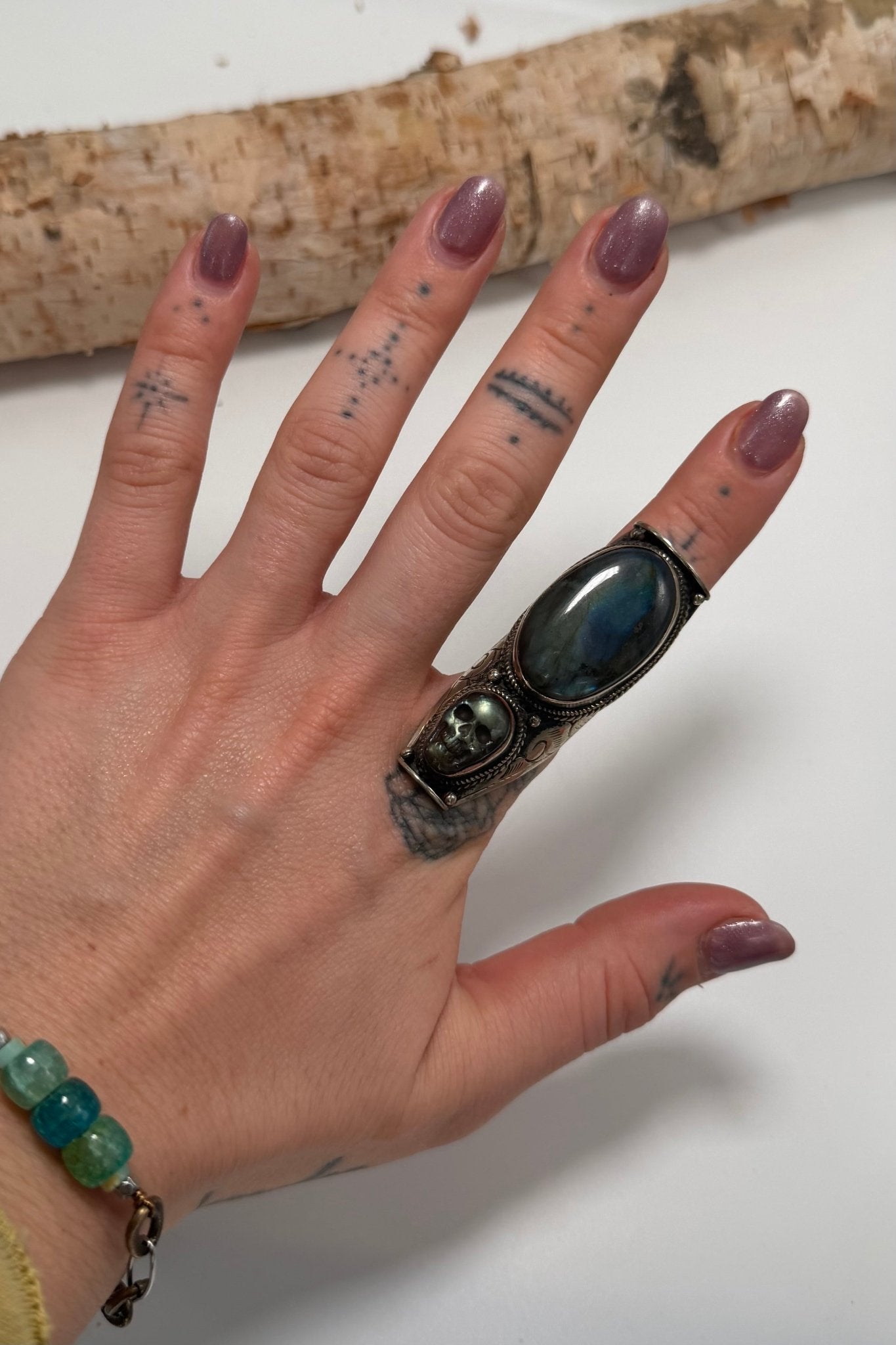 So Edgy Skull Long Laboradite Ring - ivyandlavyboutique ivyandlavyboutique