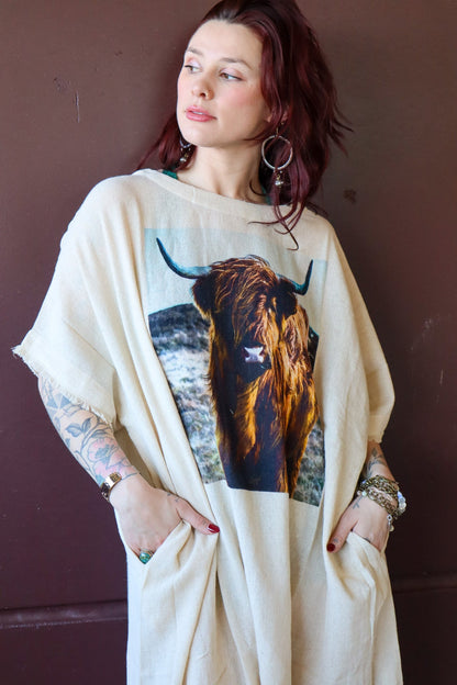 So Simple So Boho Kaftan Dress in Highlander Graphic - ivyandlavyboutique LeParisPetit by I Love Linen