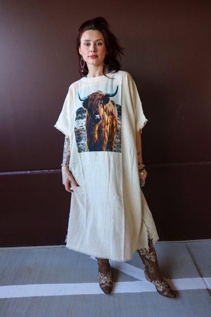 So Simple So Boho Kaftan Dress in Highlander Graphic - ivyandlavyboutique LeParisPetit by I Love Linen