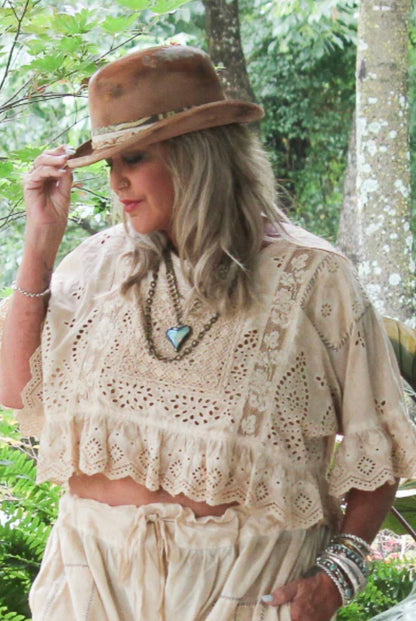 Softly Worn Eyelet Top in Oatmeal - ivyandlavyboutique Jaded Gypsy