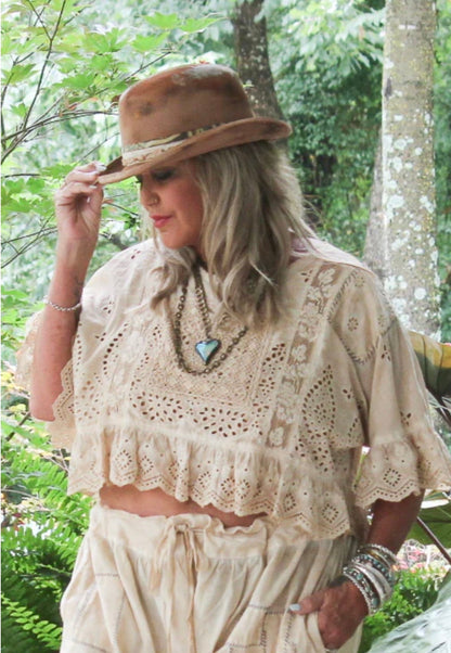 Softly Worn Eyelet Top in Oatmeal - ivyandlavyboutique Jaded Gypsy