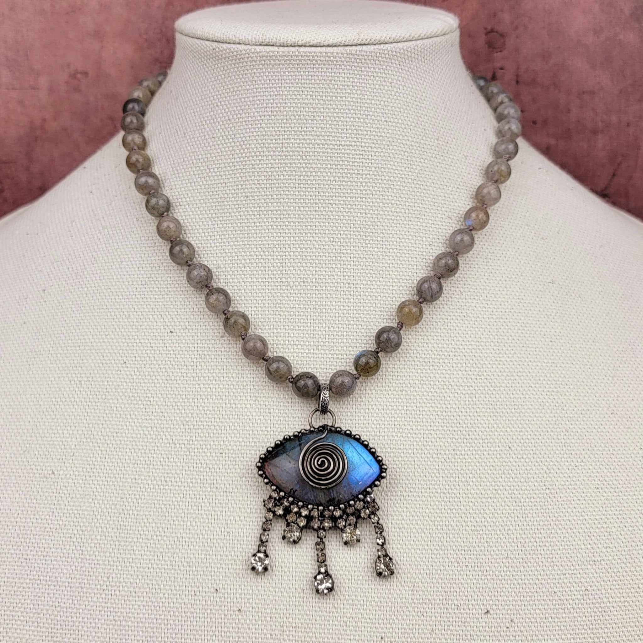 Soldered Labradorite Evil Eye Pendant Beaded Necklace - ivyandlavyboutique ZINC Designs