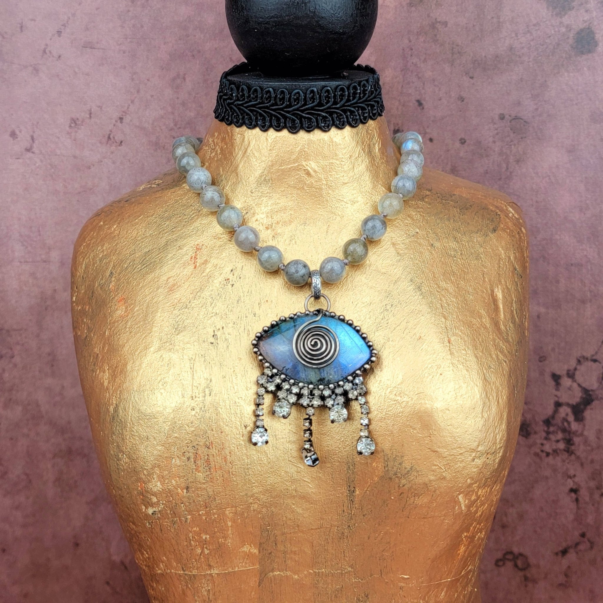 Soldered Labradorite Evil Eye Pendant Beaded Necklace - ivyandlavyboutique ZINC Designs