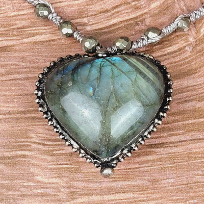 Soldered Labradorite Heart Pendant Necklace - ivyandlavyboutique ZINC Designs