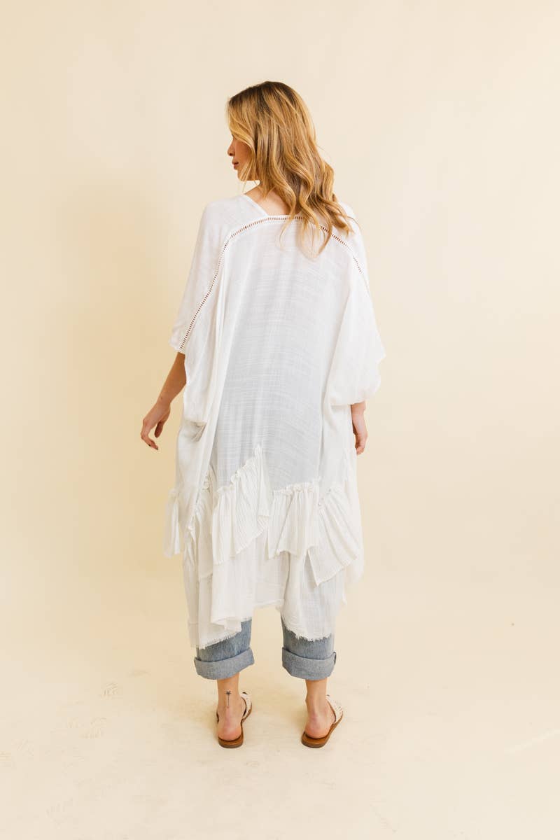 Solid Ruffle Edge Bohemian Kimono in Black - ivyandlavyboutique Leto Accessories