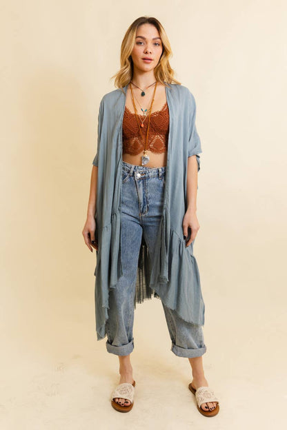 Solid Ruffle Edge Bohemian Kimono in Black - ivyandlavyboutique Leto Accessories