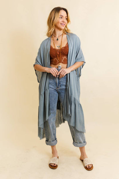 Solid Ruffle Edge Bohemian Kimono in Black - ivyandlavyboutique Leto Accessories
