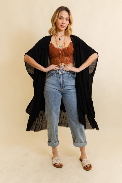 Solid Ruffle Edge Bohemian Kimono in Blue/Gray - ivyandlavyboutique Leto Accessories