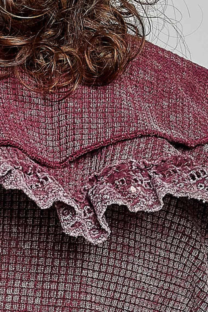 Songbird Gingham Lace Ruffle Tie Front Thermal Flared Cropped Top - ivyandlavyboutique Pol Clothing