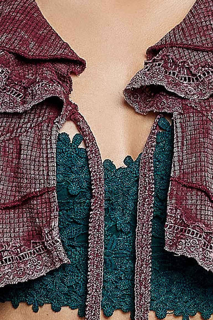 Songbird Gingham Lace Ruffle Tie Front Thermal Flared Cropped Top - ivyandlavyboutique Pol Clothing