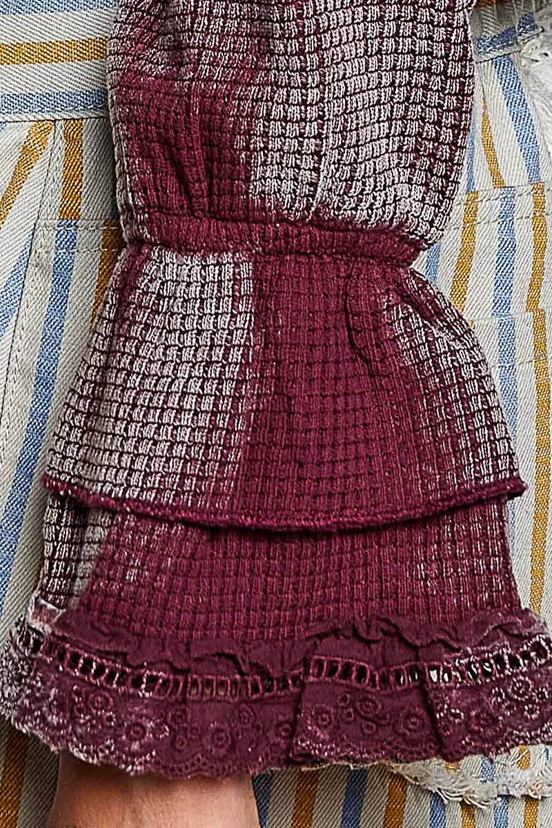Songbird Gingham Lace Ruffle Tie Front Thermal Flared Cropped Top - ivyandlavyboutique Pol Clothing