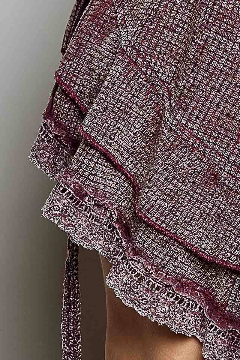 Songbird Gingham Lace Ruffle Tie Front Thermal Flared Cropped Top - ivyandlavyboutique Pol Clothing