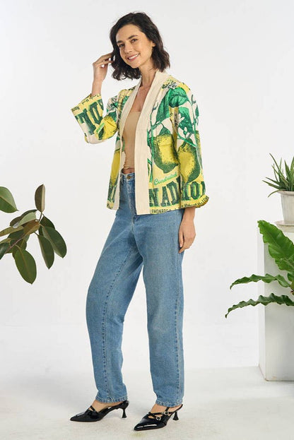 Sour Lemon Printed Cropped Cardigan Summer Jacket - ivyandlavyboutique Kathmandu Imports