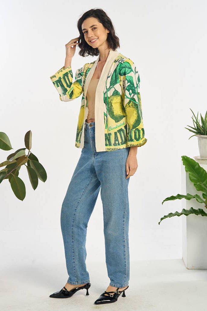 Sour Lemon Printed Cropped Cardigan Summer Jacket - ivyandlavyboutique Kathmandu Imports