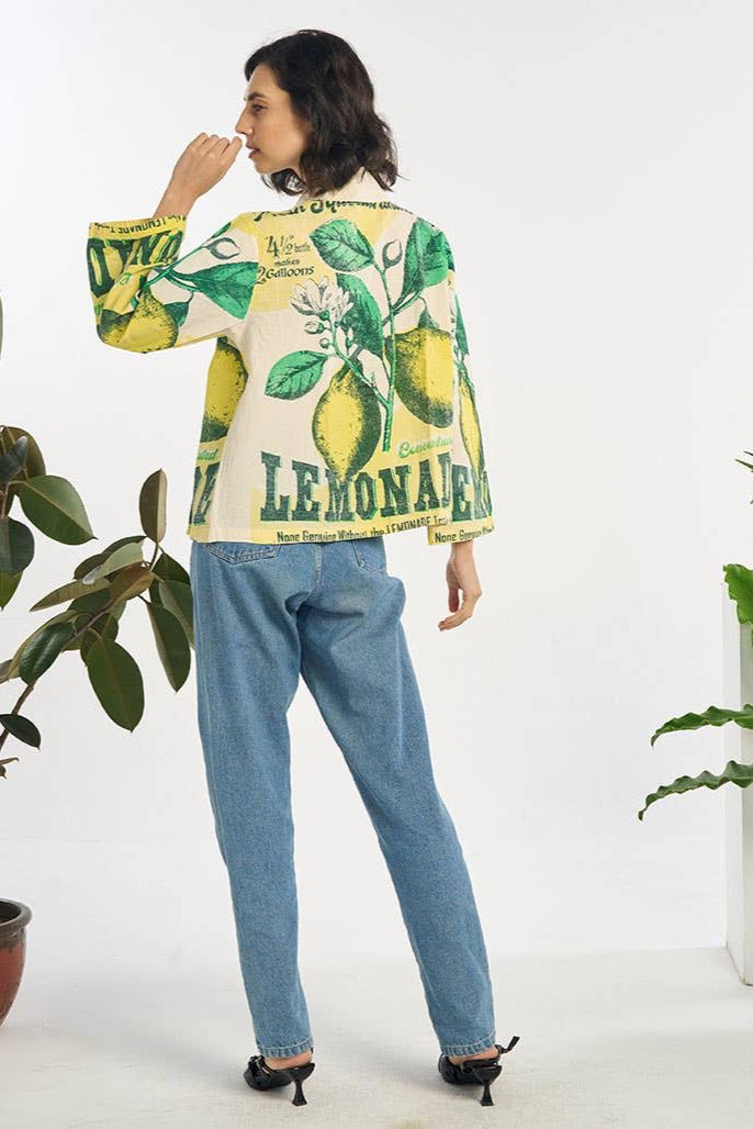 Sour Lemon Printed Cropped Cardigan Summer Jacket - ivyandlavyboutique Kathmandu Imports