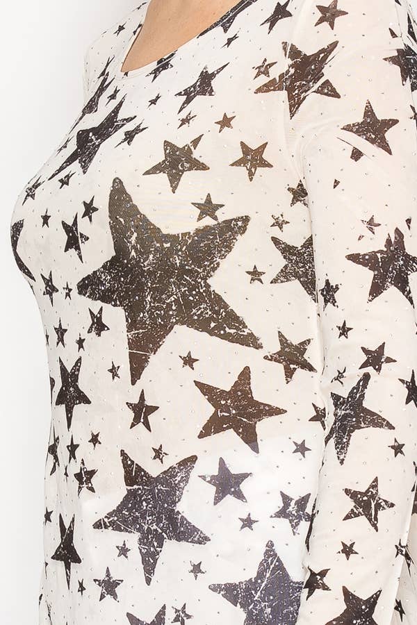 Sparkly Long Sleeve Sheer Mesh Top - ivyandlavyboutique Origami Apparel ~ Lace and Crochet inspired