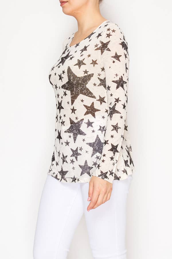 Sparkly Long Sleeve Sheer Mesh Top - ivyandlavyboutique Origami Apparel ~ Lace and Crochet inspired