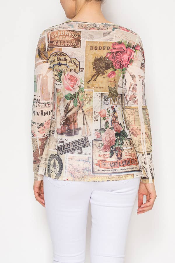 Sparkly Long Sleeve Sheer Mesh Top – ROSE - ivyandlavyboutique Origami Apparel ~ Lace and Crochet inspired