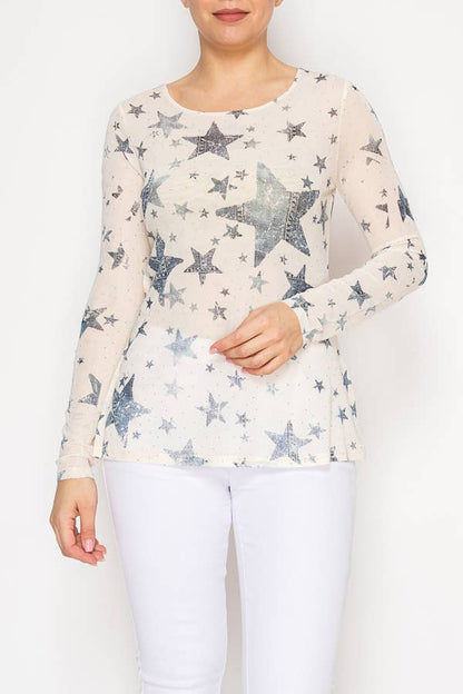 Sparkly Sheer Mesh Top BLUE STAR - ivyandlavyboutique Origami Apparel ~ Lace and Crochet inspired